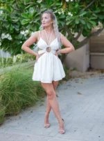 Ivory White Dress Adorned with Pearls