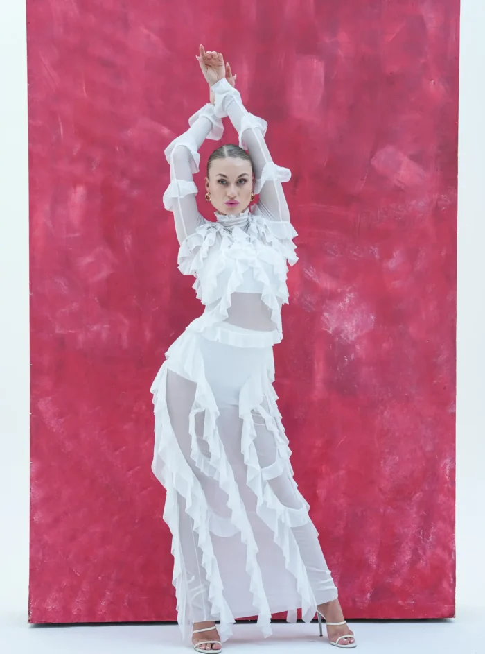 Long sheer ruffled dress - Image 3