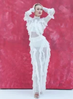 Long sheer ruffled dress - Image 2