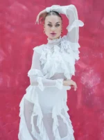 Long sheer ruffled dress