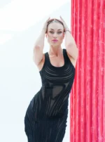 Long sheer striped dress - Image 2