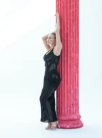 Long sheer striped dress