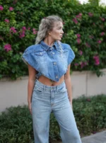 Denim Jacket with High Shoulders