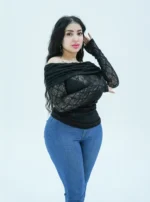 Sheer blouse with off-shoulder and long sleeves - Image 2
