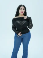 Sheer blouse with off-shoulder and long sleeves