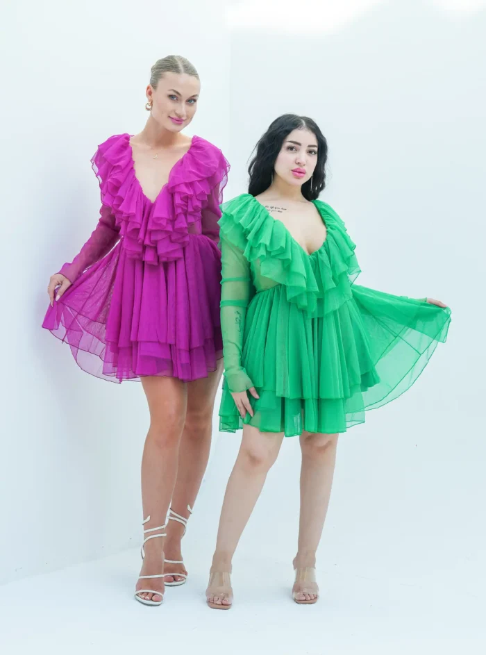 Short tulle dress with open neckline - Image 1