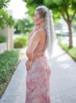 Skirt and Top with Open Back and Floral Print