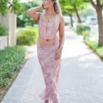 Skirt and Top with Open Back and Floral Print