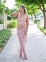 Skirt and Top with Open Back and Floral Print