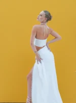 Skirt with tie and short shirt adorned with flowers - Image 2