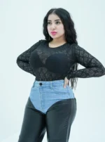 Thick faux leather pants with jeans waist - Image 4