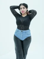Thick faux leather pants with jeans waist - Image 2
