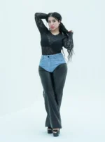 Thick faux leather pants with jeans waist