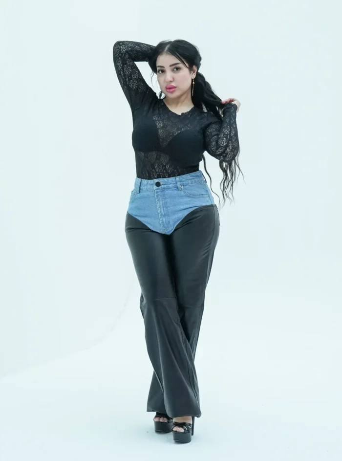 Thick faux leather pants with jeans waist - Image 1