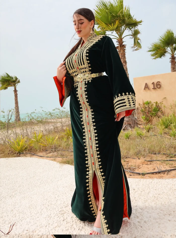 Velvet Caftan Dark Green - Image 2