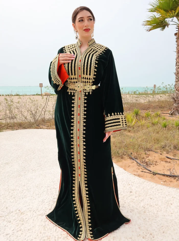 Velvet Caftan Dark Green - Image 1